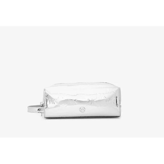 Michael Kors Jet Set Medium Patent Logo Debossed Travel Kit Silver