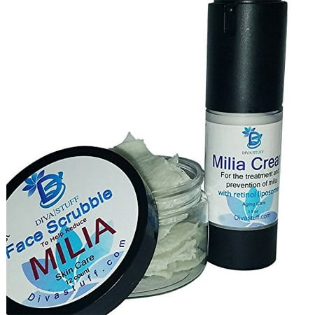 Milia Treatment Set, Helps Dissolve and Reduce Milia, With Salicylic Acid, Sandalwood, Olive Squalene, Face Scrubbies and Face Cream Set, By Diva (Best Treatment For Milia)