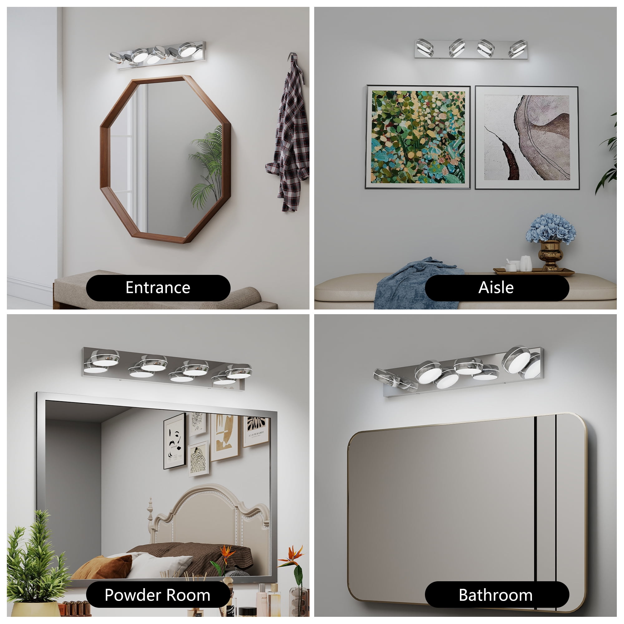 LED Vanity Lights 28in Bathroom Lights Fixtures over Mirror 4 Light LED Lighting Fixture for Bathroom 18W Mirror Lighting Fixture Modern Bath Light Bar Chrome Bath