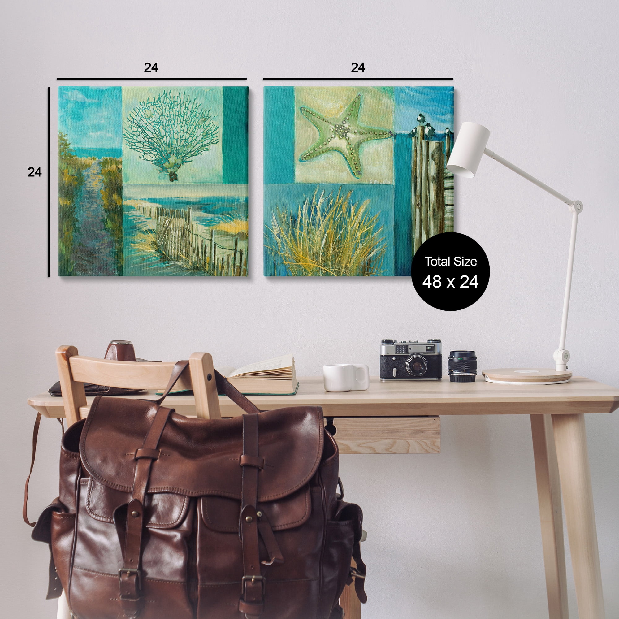 Stupell Industries Maritime Summer Collage Landscape Painting Gallery Wrapped Canvas Art Print Wall Art, 24 x 24, Set of 2