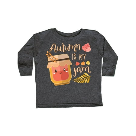 

Inktastic Autumn Is My Jam with Cute Jar and Fall Leaves Gift Toddler Boy or Toddler Girl Long Sleeve T-Shirt