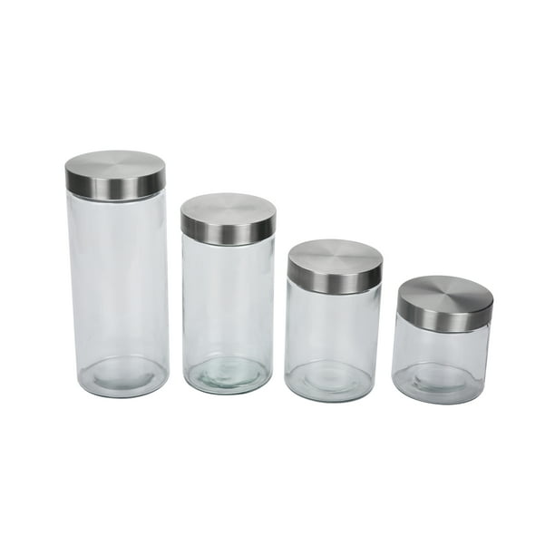 Mainstays Glass Storage Canisters with Stainless Steel Lids, 4 Piece Set