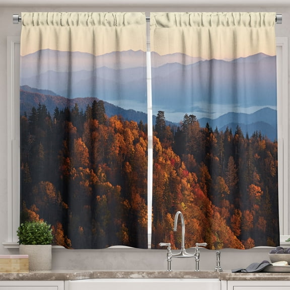 Ambesonne Nature Kitchen Curtains, Sunrise Mountains, 55"x36", Multicolor