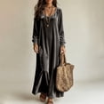 thumbnail image 2 of Women Fall Winter Velvet Round Neck Maxi Dress Long Sleeve Loose Solid Chic Elegant Casual Everyday Gray XL(XL), 2 of 5