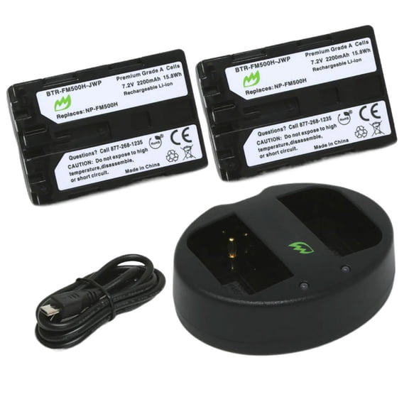 Replacement for Sony NP-FM500H Battery (2-Pack, 2200mAh) and Dual Charger