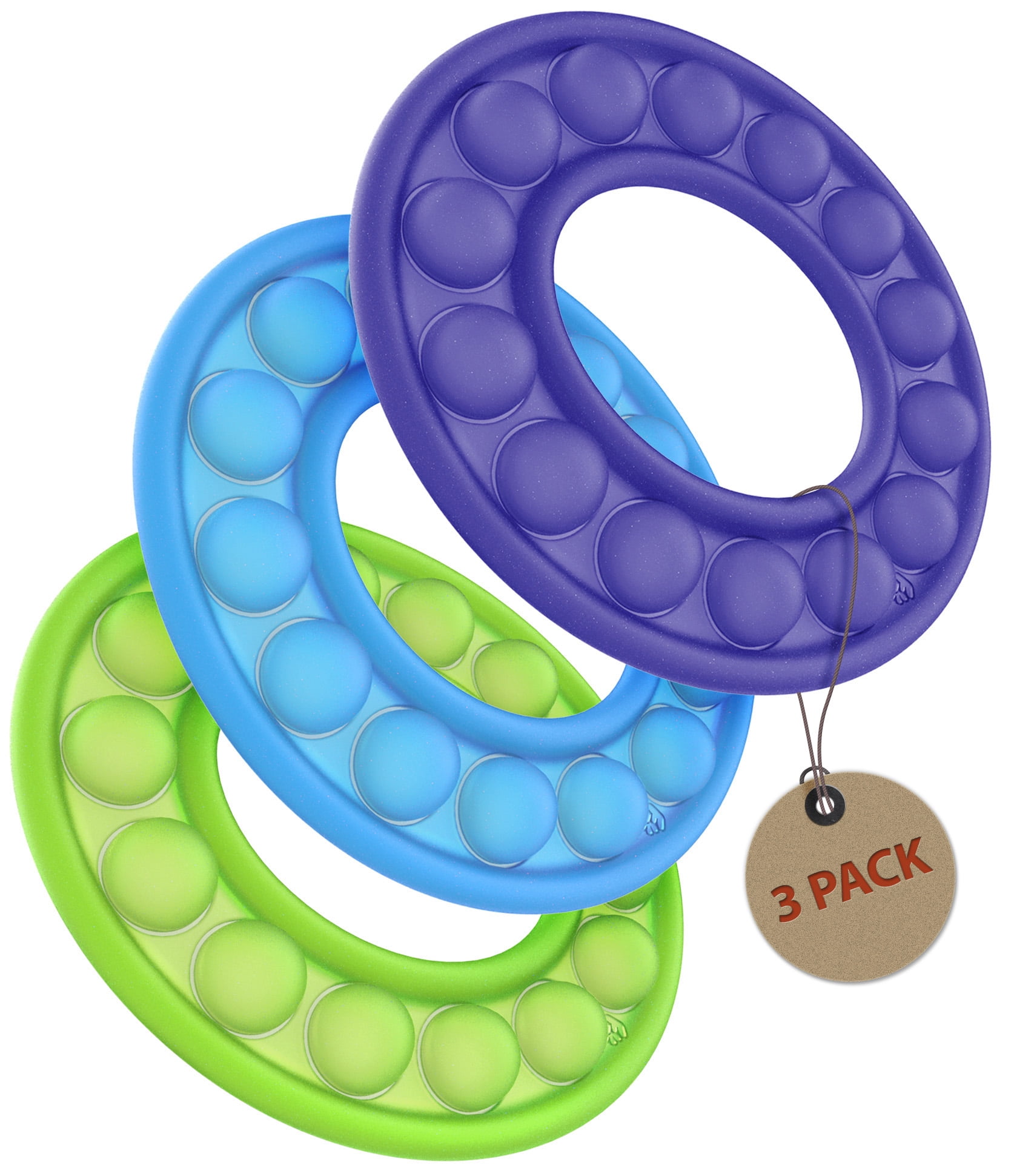 [3 Pack] Mini Popit Rings, Fidget Toy Loop with 14 Push Poppers for