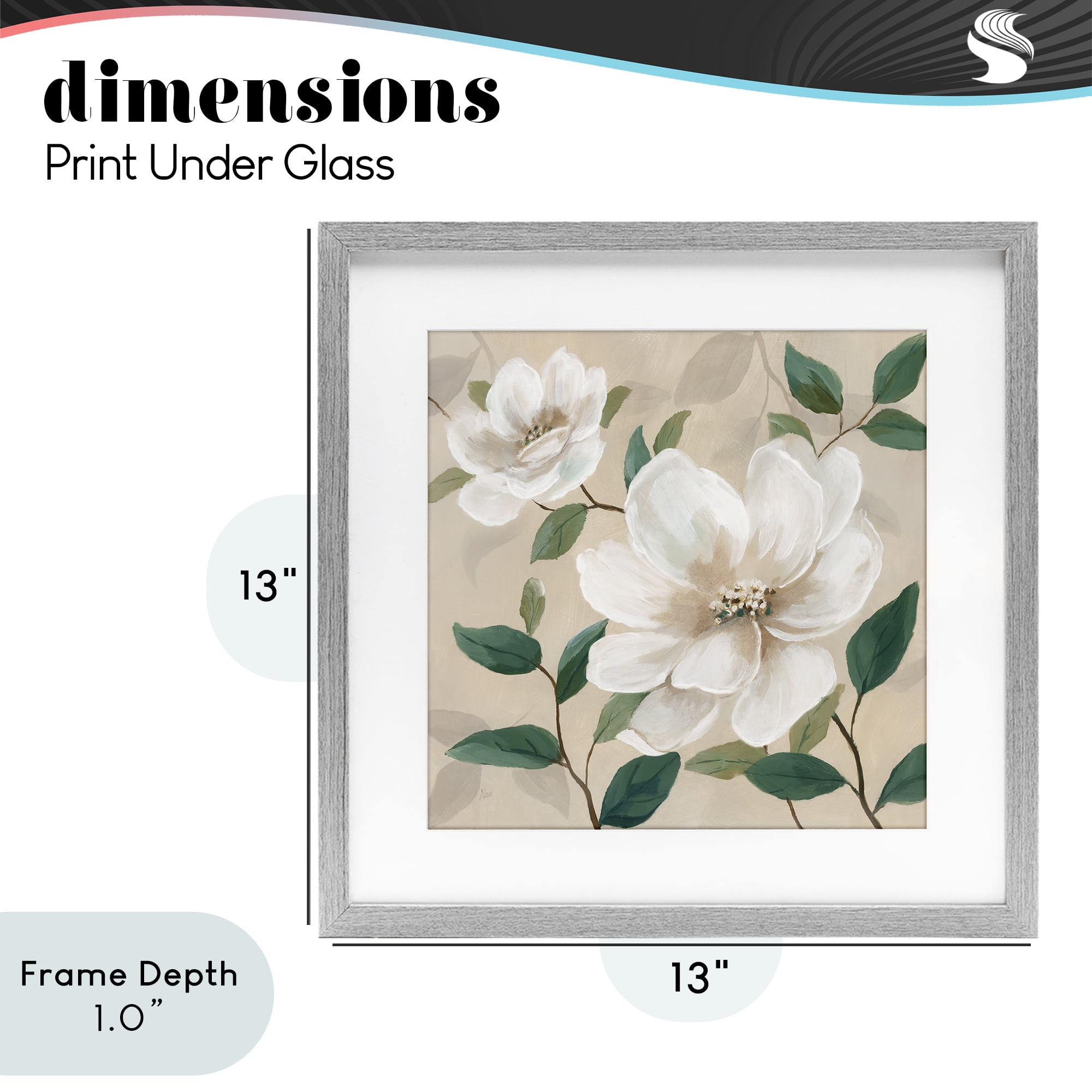 Stupell Industries Serene White Blossom with Leaves Gray Framed Print Under Glass, design by Nan