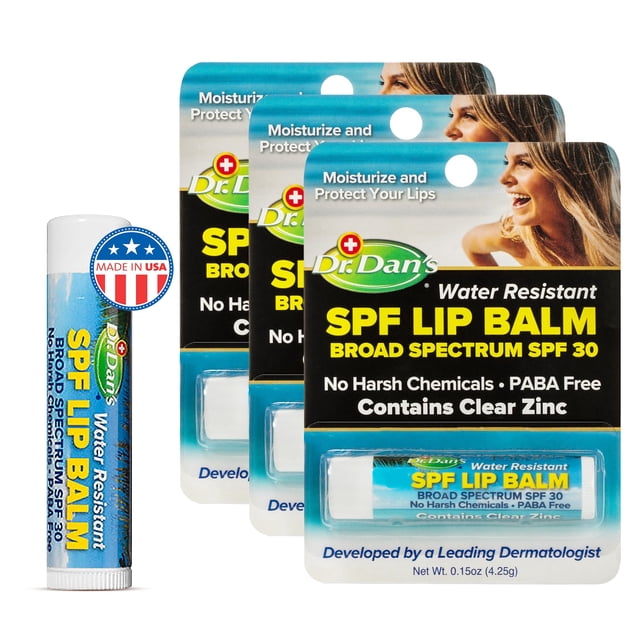 Bálsamo labial Dr. Dan's SPF 30 a base de minerales, paquete de 3