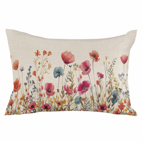 Watercolor Botanical Summer Flowers Queen Size Pillow Cover, Pillowcase Protectors with Zipper, Breathable Decorative Throw Pillow Case Cover, Pillow Shams for Couch Sofa 20x30Inch