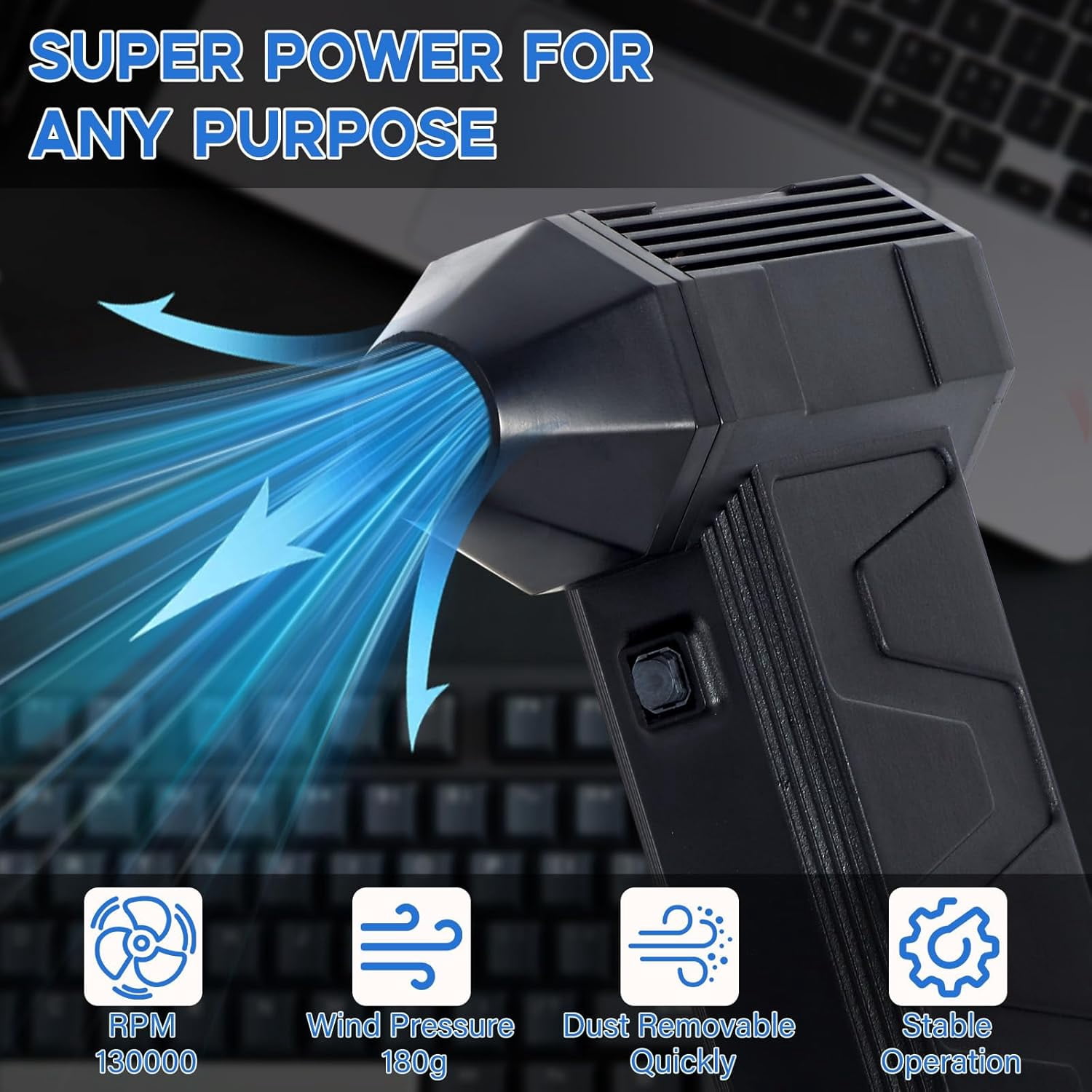 COZONY Rechargeable Cordless Electric Air Duster, 130,000 RPM Mini Air Blower, Adjustable Power, Ideal for Computer Keyboard Cleaning