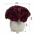 thumbnail image 4 of Enova Home Artificial Velvet Roses Faux Silk Flowers in Round Tapered Ceramic Pot for Home Office Wedding Decoration (Burgundy), 4 of 4