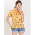 thumbnail image 3 of Blusa Para Mujer Estampado De Cereza Cuello Con Corbata De Lazo Para Mujer Amarillo XS, 3 of 7