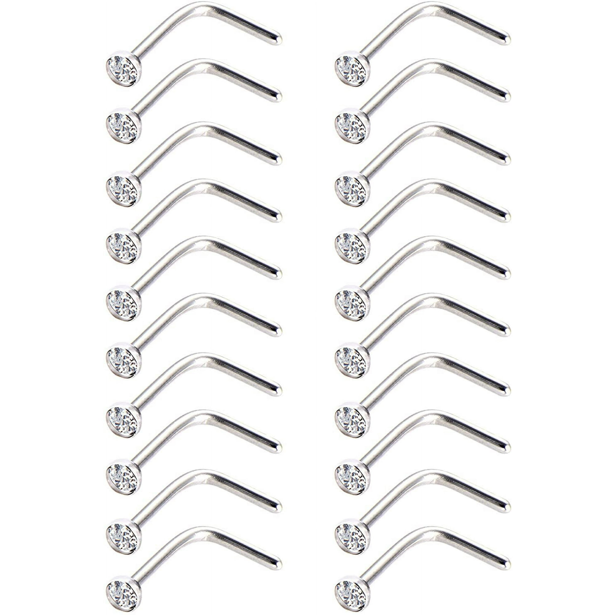 20 Pieces Curved Nose Stud Stainless Steel Nose Ring L Bend Nose Screw Piercing Walmart