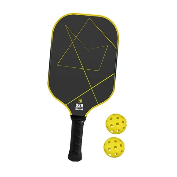 Pickleball 1 Paddle Portable avec 2 Balles de Cornichons pour Débutants Pratique Intérieur, Poignée Jaune / Antidérapante, Assurant une Performance Optimale