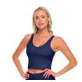 thumbnail image 2 of Workout Sets for Women 2 Piece Seamless Ribbed Crop Tank High Waist Shorts Yoga Outfits (Medium, True Navy Blue), 2 of 7