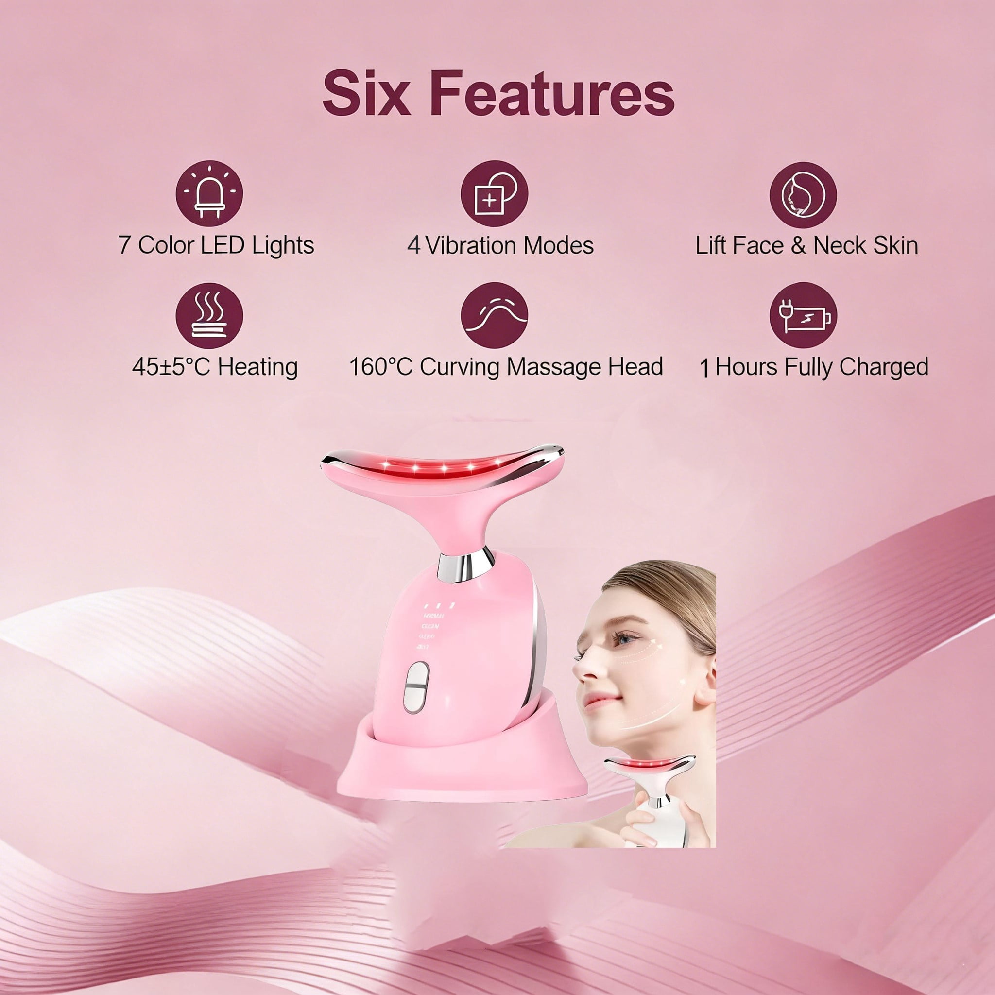 TENS& EMS 7 Color Device for Face, 4 in 1 Face Massager Tool for Skin Lifting & Firming, 3 Modes Neck Facial Massager for Skin Care with Vibration