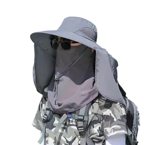 OIOLOYJM Fishing Hat for Men with Face Neck Flap UPF Sun Protection Removable Breathable Cap with Wide Brim Summer Outdoor Hiking Sun Hat #Dark Gray001
