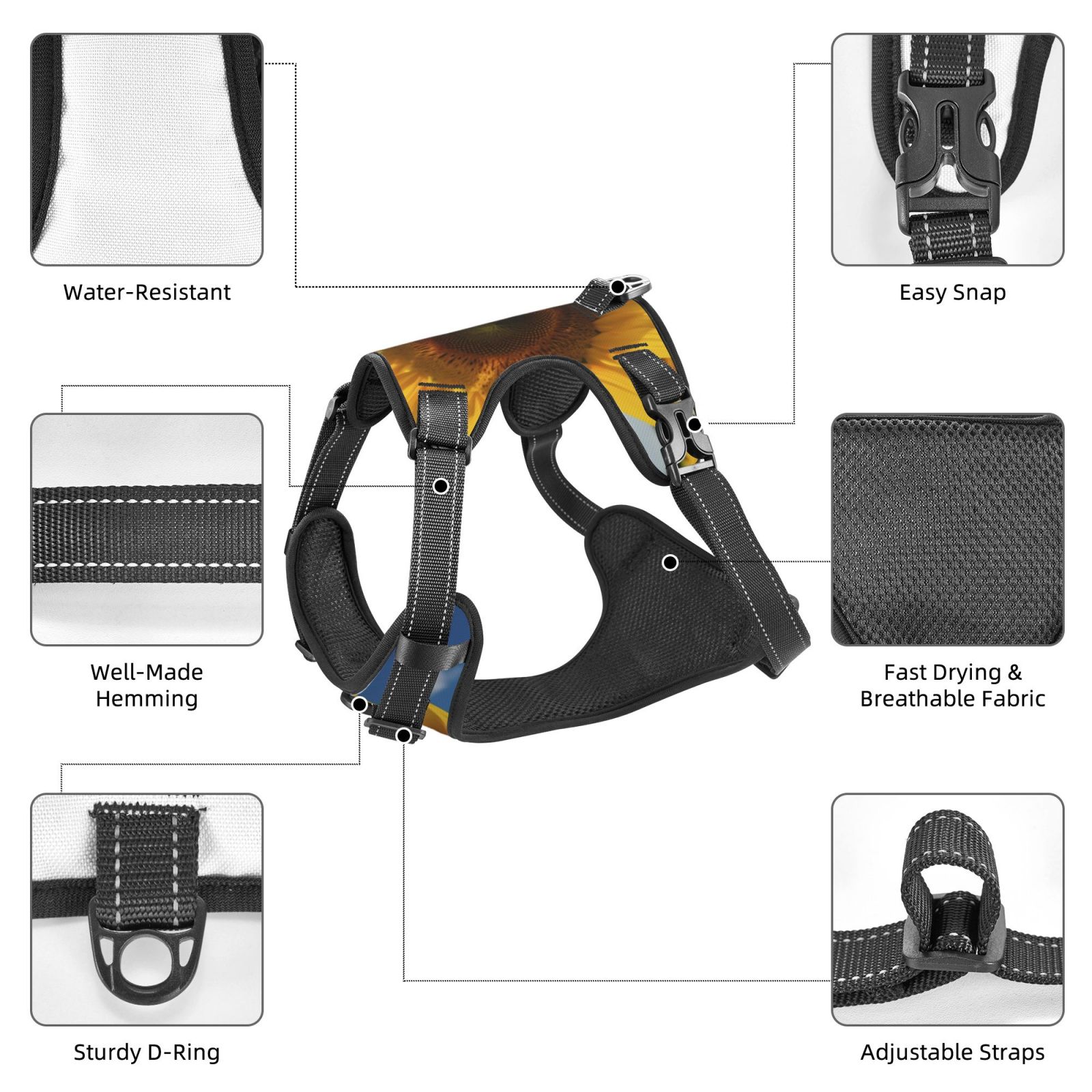 Vsdgher Sky Golden Sunflower Field Dog Harness, No-Pull Pet Harness, Dog Vest, Pet Vest for Small to Large Dogs-Medium