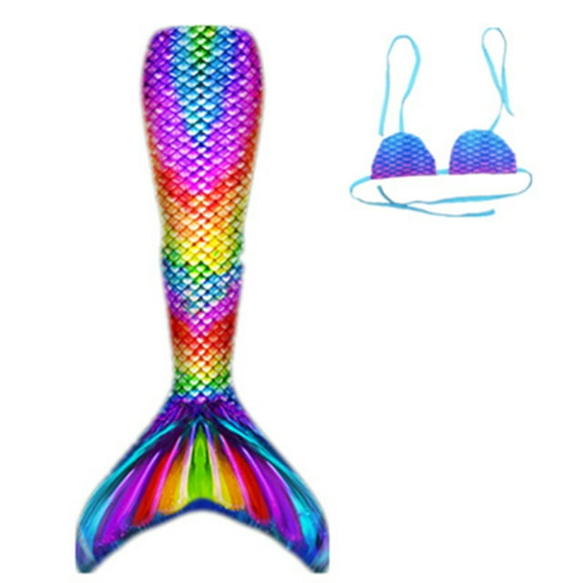 Alician 2 Pcs/set Maillot de Bain Queue de Fille Soutien-Gorge Licou + Queue Bikini Coloré 3-12 Ans