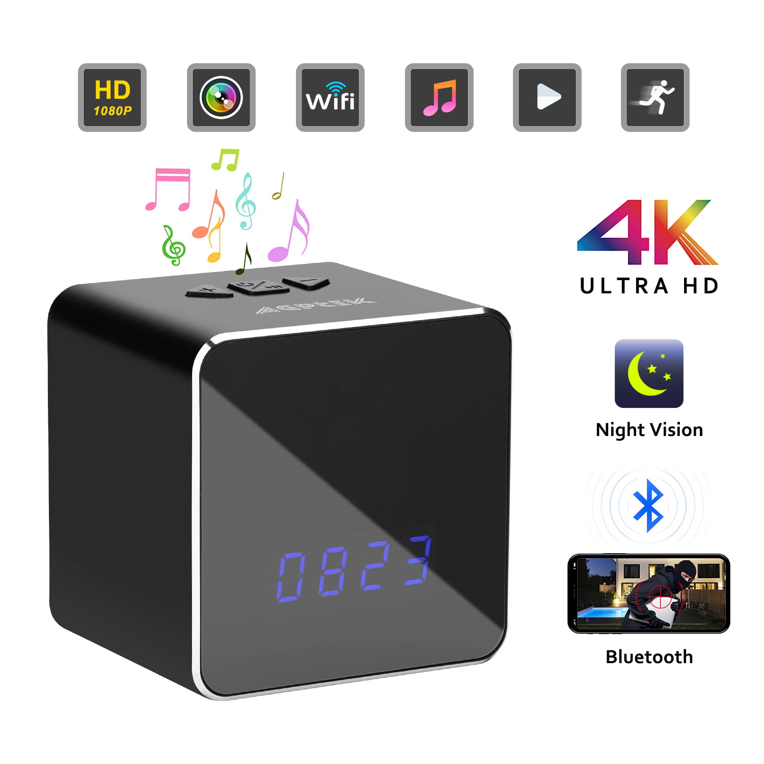4K Hidden Camera 1080P WIFI HD Spy Cam Bluetooth Speaker Wireless Video Recorder 