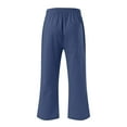 thumbnail image 5 of Women Casual Capris Straight Leg Drawstring Elastic Waist Linen Pants with Pockets, 5 of 5
