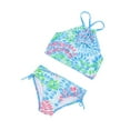 thumbnail image 3 of Musuos 2Pcs Big Girls Summer BIkini Swimwear, Floral Halter Neck Backless Crop Tops + Drawstring Briefs Suit, 3-14 Years, 6 Colors, 3 of 8