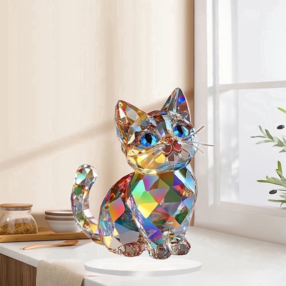 2D Colorful Cat Acrylic Desktop Decor, Collectible Home Ornament for Living Room & Study, Cute Cat Themed Acrylic Decor, Perfect Handmade Gift for Cat Lovers & Home Decoration Enthusiasts