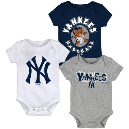 Yankee Outfit New York Yankees Newborn & Infant Everyday Fan Three-Pack Bodysuit Set - Navy/White/Heathered Gray ()