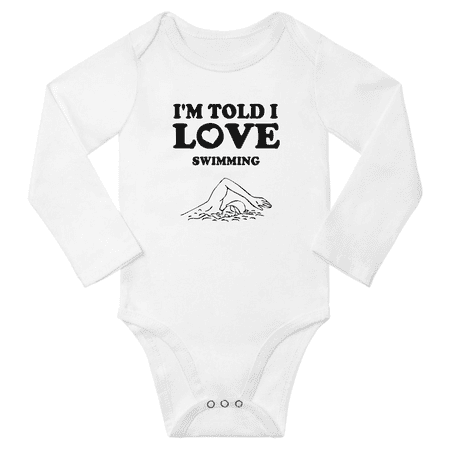 

I m Told I love Swimming Cute Baby Long Sleeve One-pieces Boy Girl Unisex (White 6M)
