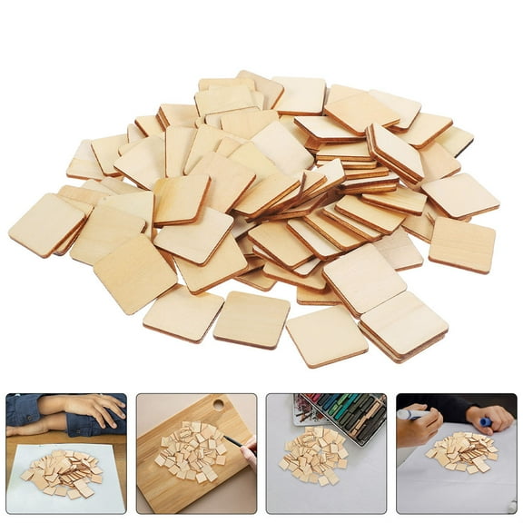 Supvox 100Pcs Square Wood Tiles for Crafts Wood Craft Pieces Beige Handmade Crafts