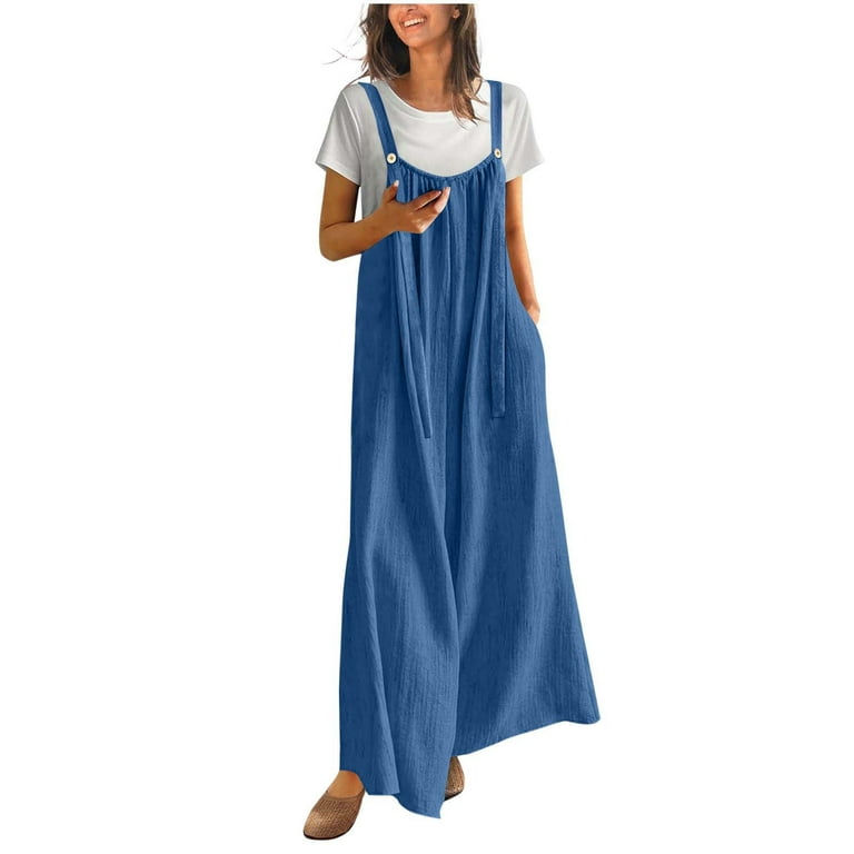Plus Size Womens Dresses Clothes Short Sleeve Dress Blue 6(M) Dresses  Casual Fashion Ladies Solid Color Crew Neck Button Pocket Long Pants  Jumpsuit Trousers Long Dresses for Women - Walmart.com
