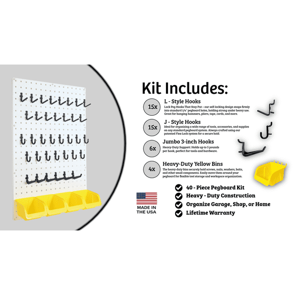 WallPeg 43 Pc Pegboard Kit.. peg hooks and part bins
