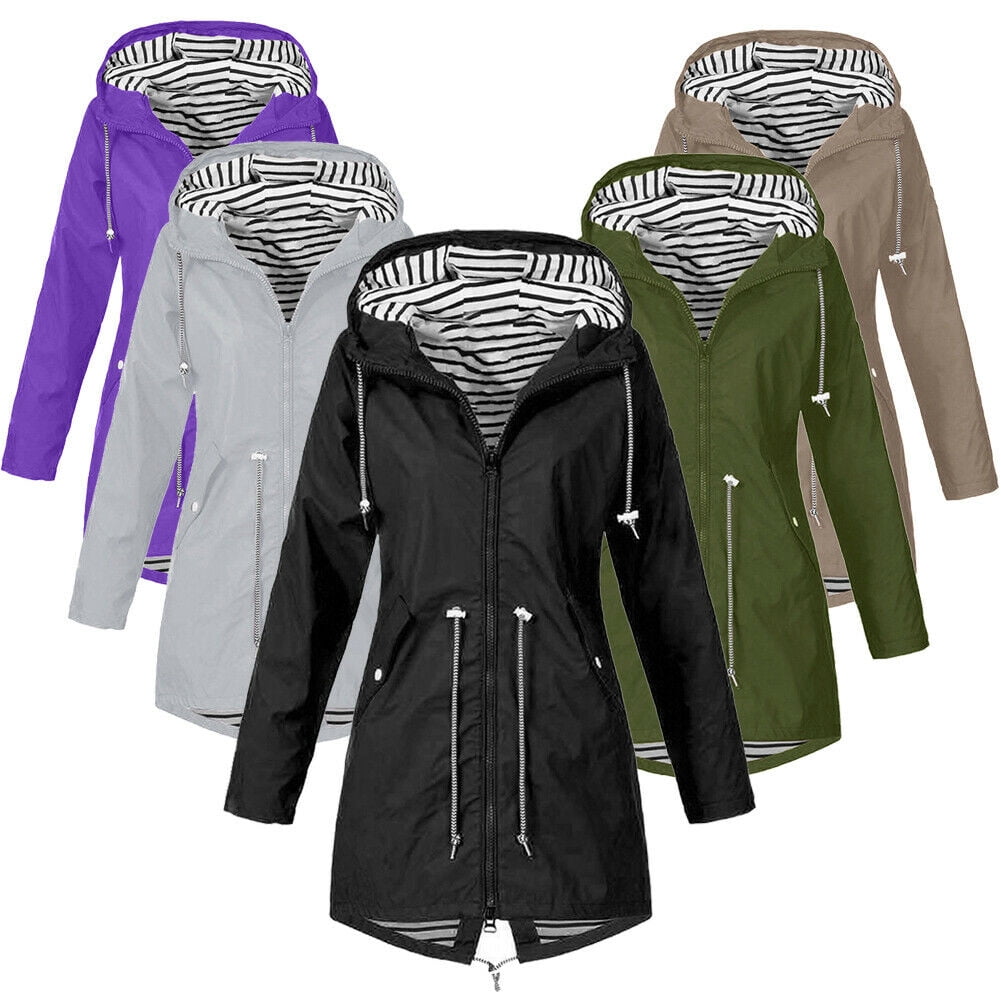 Womens Waterproof Raincoat Ladies Outdoor Wind Rain Forest Jacket Coat Mac 12-20 