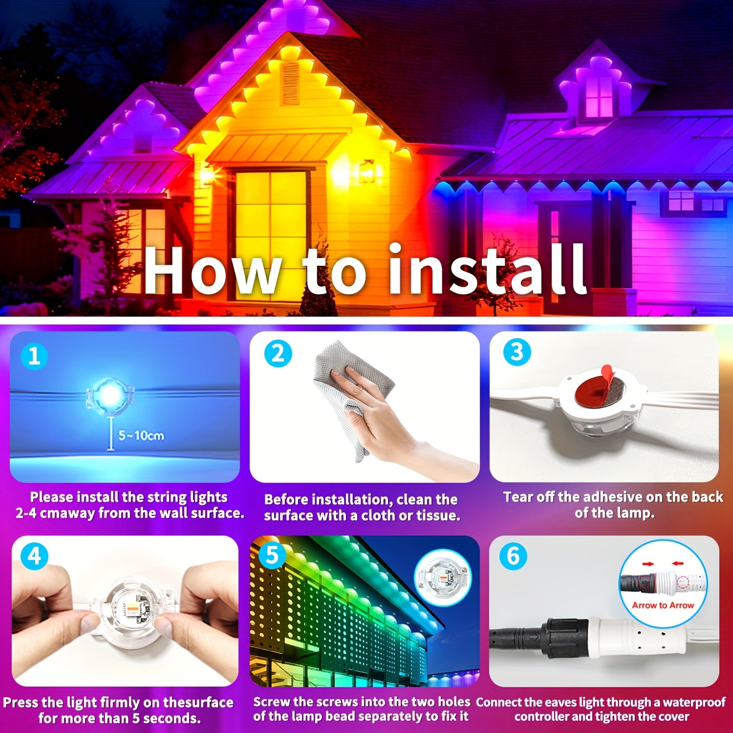 500ft/150M Permanent Outdoor RGB LED Eaves Light Strip - IP67 Waterproof, for Christmas Halloween Garden Outdoor Decor, Long-Lasting Holiday Lighting