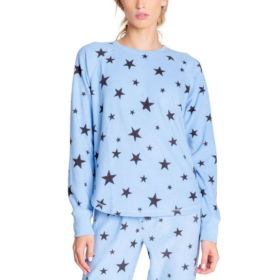 Insomniax Printed Long Sleeve Pajama Top, Light Blue, Size Large