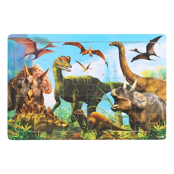 CYFW Wooden 30-Piece Puzzle with Dinosaur and Animal Designs, Educational Jigsaw Game for 3-5 Years, Travel-Friendly Learning Puzzle