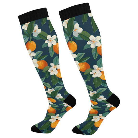 FORMRS Womens Knee High Socks Casual Long Thick Travel Daily Wear, 1 Pair, Orange Fruit