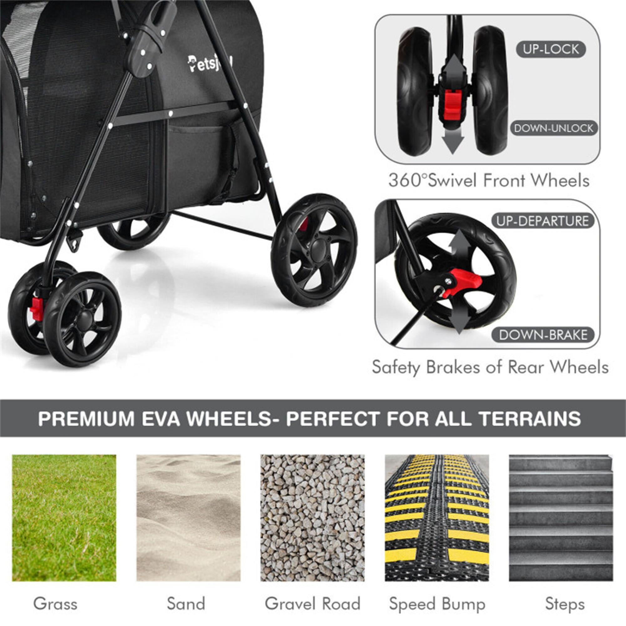 Pefilos 41" Double Pet Stroller Dog Cat Cage Jogger Stroller, 4-in-1 Travel Foldable Carrier Puppy Stroller with Detachable Carriers and Travel Carriage, Black Pefilos 41" Double Pet Stroller Dog Cat Cage Jogger Stroller, 4-in-1 Travel Foldable Carrier Puppy Stroller with Detachable Carriers and Travel Carriage, Black