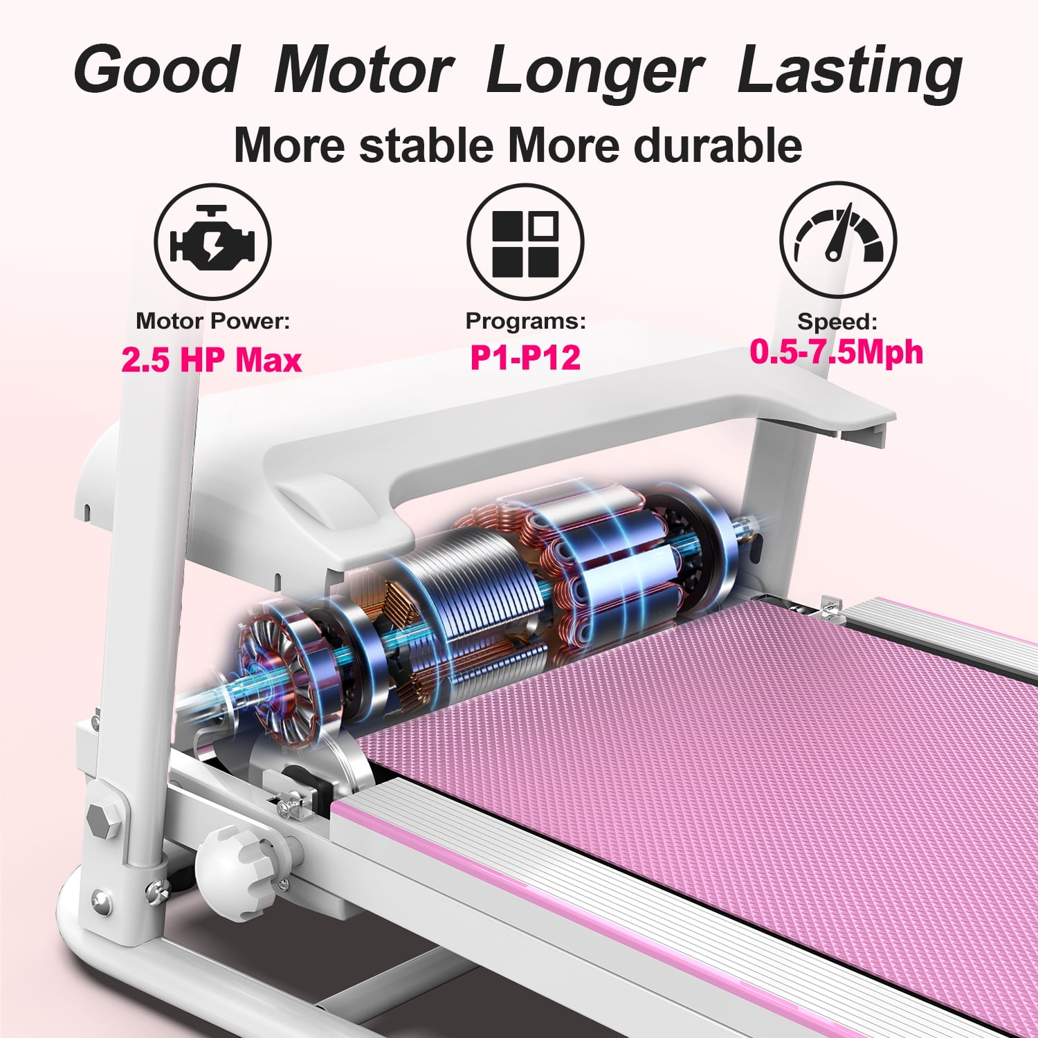 Aukfa Folding Treadmill for Home, Electric Running Walking Treadmill with Incline, 265 lbs Capacity, 7.5 MPH, Pink