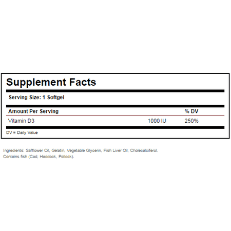 Solgar Vitamin D3 Cholecalciferol 1000 Iu Softgels 250 Ct