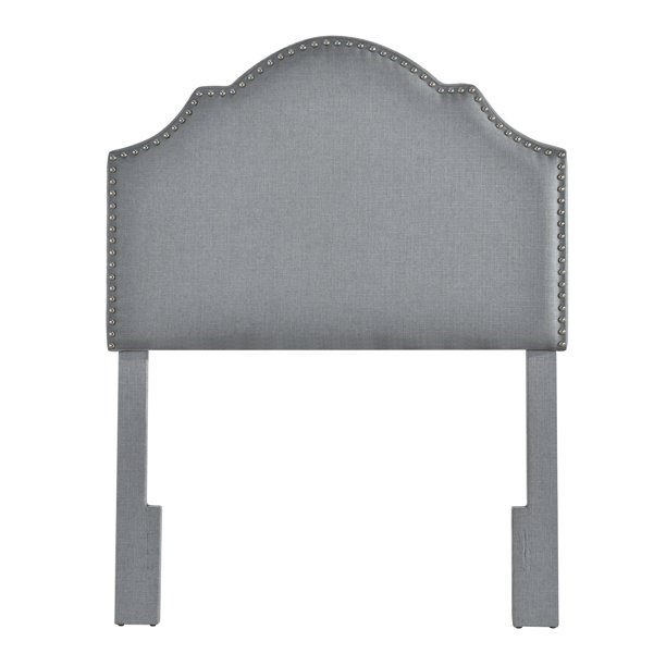 HomeFare Nail head Trim, Shaped Twin Upholstered Headboard in Charcoal