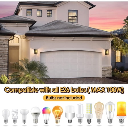 Modern Outdoor Light Fixture with Closed Bottom, WaterProof Exterior Lighting Fixtures, Black Outdoor Lanterns for Porch Patio Garage Front Door Entryway,E26 Socket & Glass Shade, 2 Pack,11inch