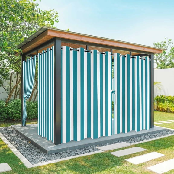 Outdoor Curtains for Patio Waterproof, Teal Striped Windproof Pravicy Outside Porch Blackout Curtain, Simple Art Vertical Stripe Farmhouse Sun Blocking Grommets Curtains for Cabana Gazebo 54"x108"