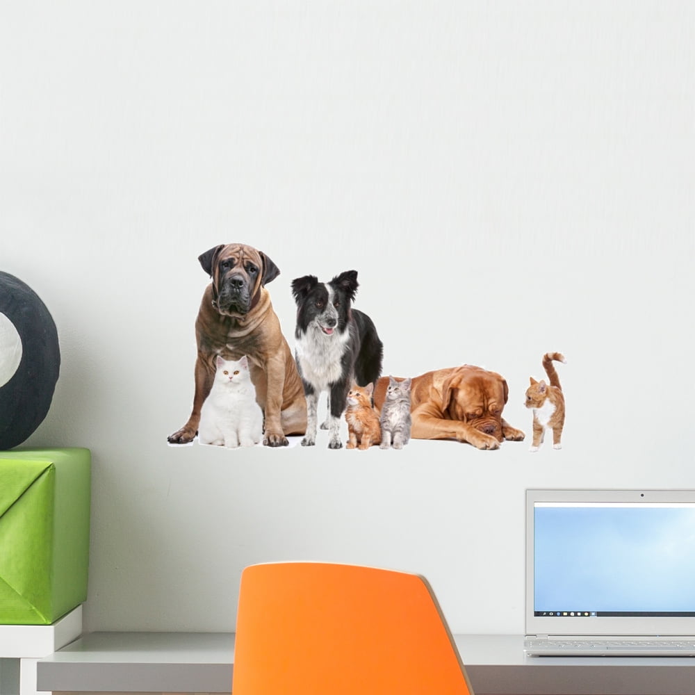 Group Cats and Dogs by Wallmonkeys Peel and Stick Graphic (18 in W x 9