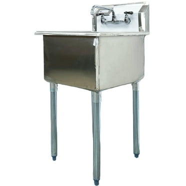 NSF 45 in. 3 Compartment Utility Sink with Faucet, Drainboard Utility Sink, Workshops Use Freestanding Sink with Legs