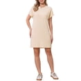 thumbnail image 2 of INSPIRE CHIC Striped T Shirt Dresses for Women's Summer Crew Neck Short Sleeve Casual Shift Mini Dress S Beige, 2 of 6