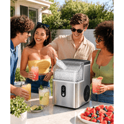 Auseo Nugget Ice Maker Countertop , 35lbs/24H, Crushed Ice Ready in 5 Mins ,Self-Cleaning, Ice Basket & Ice Shovel & Handle, for Home/Office/Party, Black