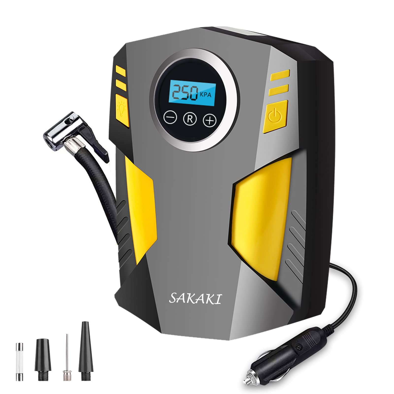 Tire Inflator Portable Air Compressor Car Tire Pump With 3 Nozzle Adaptors And Digital LED Light DC 12V Electric Car Air Pump For Car Tires And Other