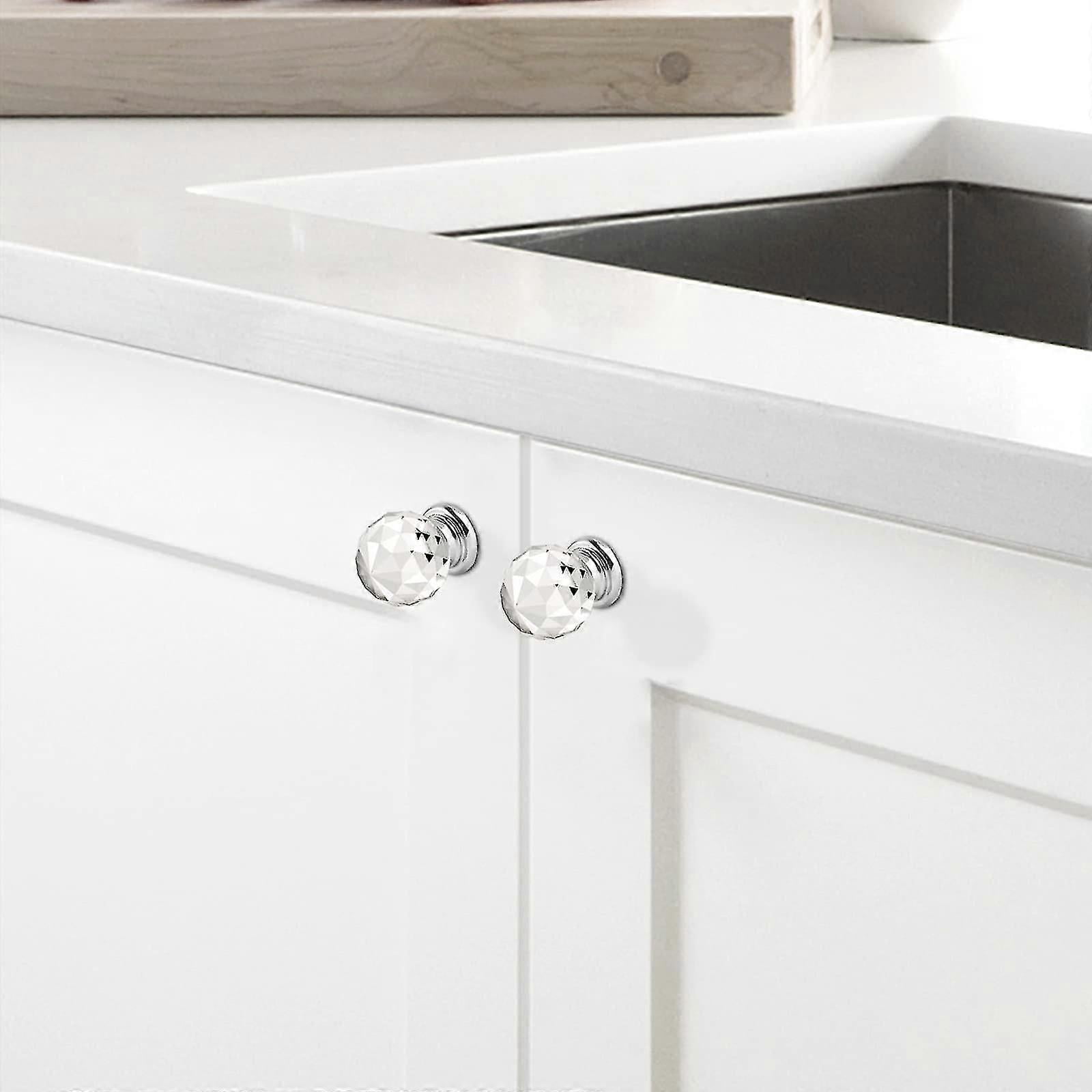 10 x 20mm Round Glass Kitchen Cabinet Handles Clear Diamond Furniture Drawer Handles Crystal Cabinet Pulls with Screws