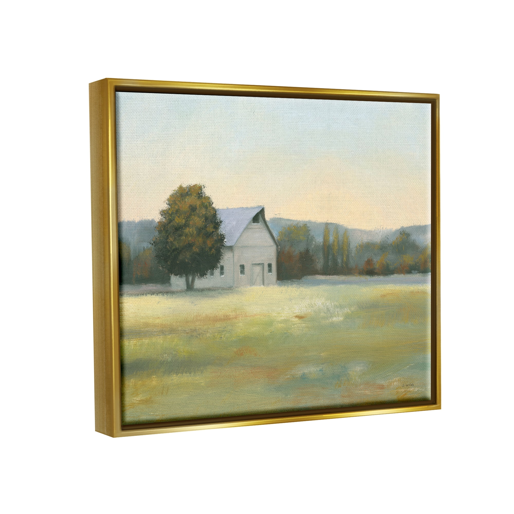Stupell Industries Rural Countryside Cottage Nature Painting Gold Floater Framed Art Print Wall Art, 31 x 25